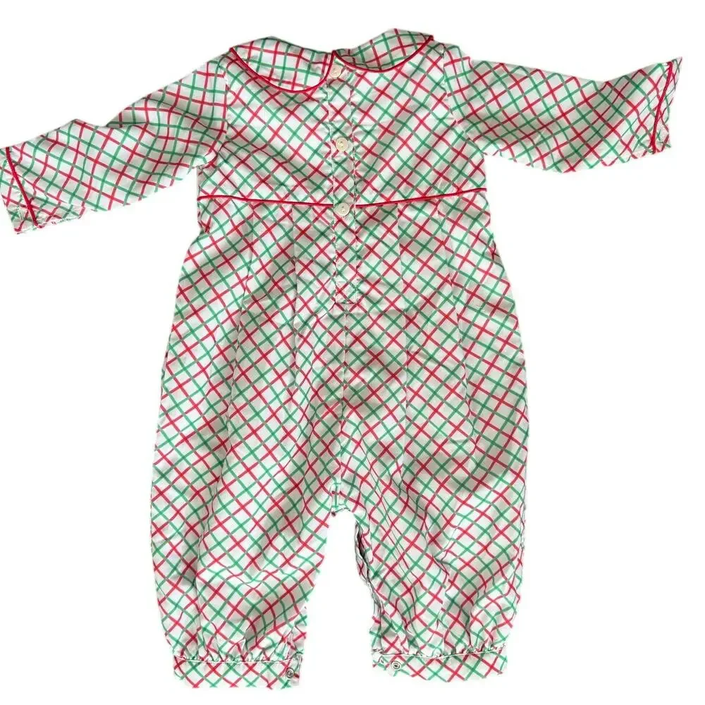 Cecil & Lou 6M Red White Green Plaid Christmas Tree Jumpsuit